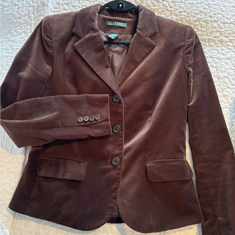 Lauren Ralph Lauren Chocolate Brown Velvet Blazer - Picture 3 of 15